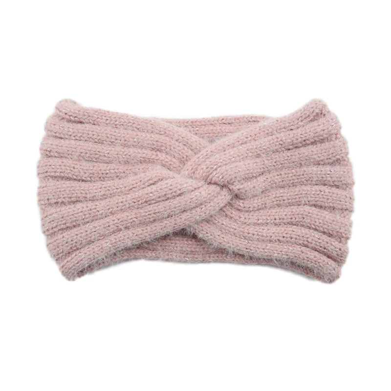 

New Bright Silver Knitted Headband Winter Ear Warmer Hair Accessories Solid Color Headwrap Knitted Cross Wide Elastic Hair Bands