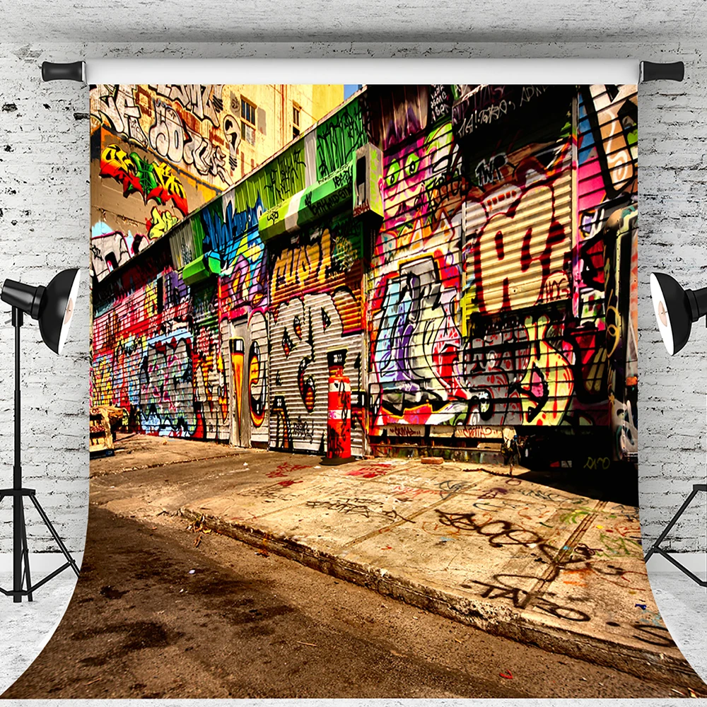 

Retro Graffiti Hiphop Backdrop Colourful Brick Wall Portrait Birthday Party Banner Baby Shower Photography Background Photo