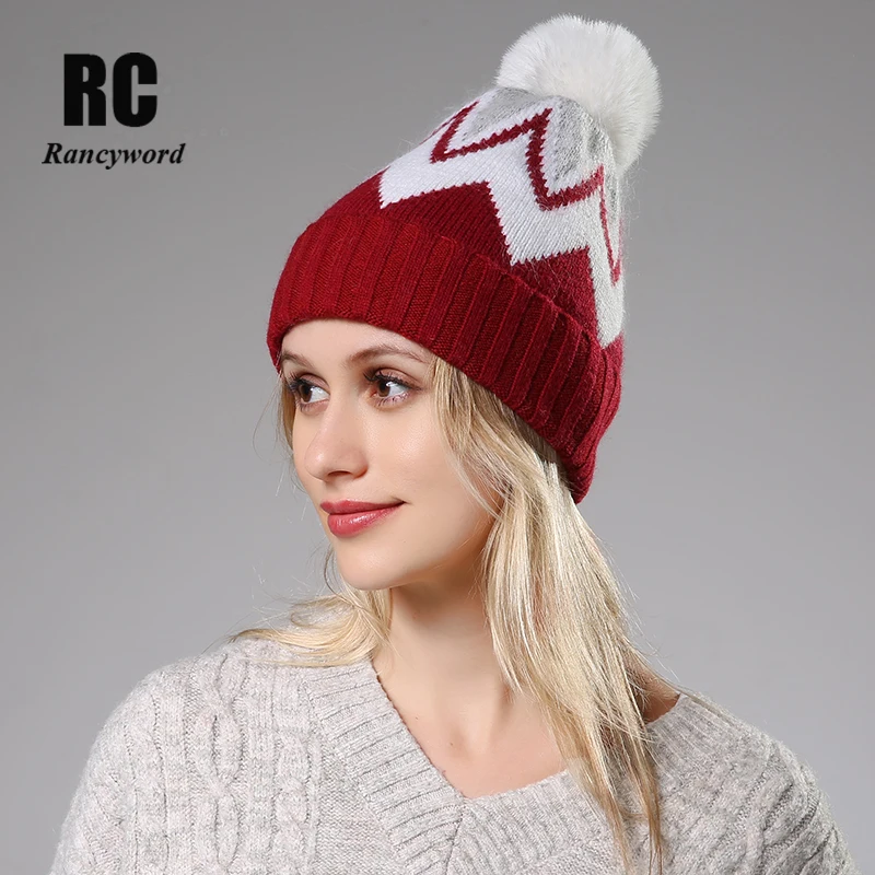 

2020 New High Quality Rabbit Fur Winter Hat For Women Beanies Knitted Cashmere Hat Autumn Solid Bonnet Femme Winter Caps