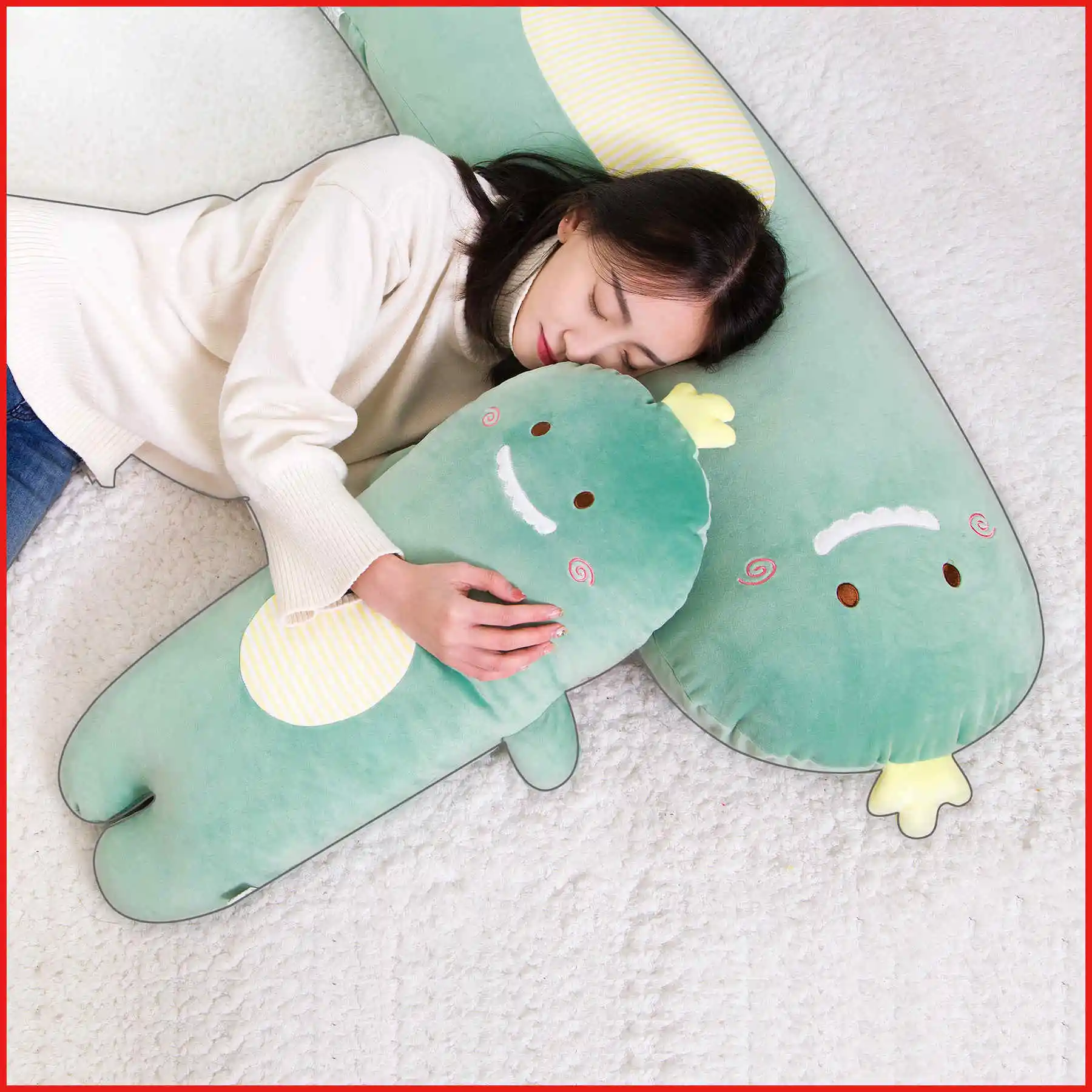 

Animals Long Bolster Plushie Toy Soft Stuffed Striped Dinosaur Pig Panda Cat Pillow Kid Adult Sleeping Friend Gift Kawaii Plush
