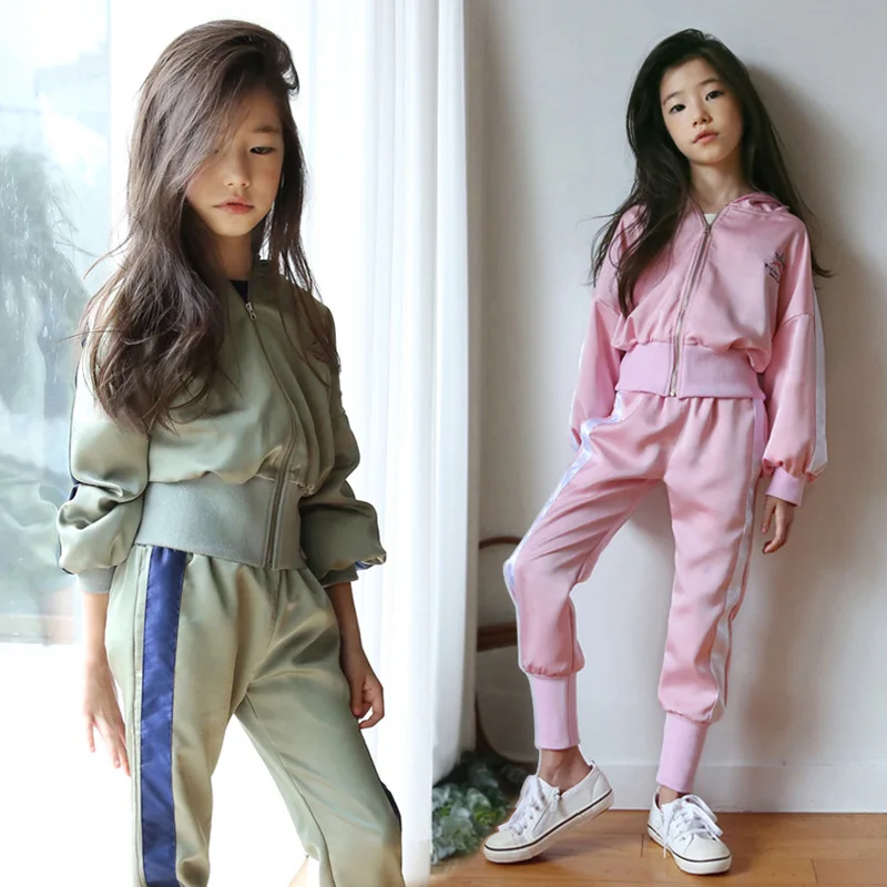 Весенний Повседневный Спортивный костюм для девочек Куртка на молнии мальчиков