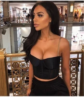 bola summer crop top women sexy bustier top blackless chain strap padded cropped casual satin black crop tops clothes 2021