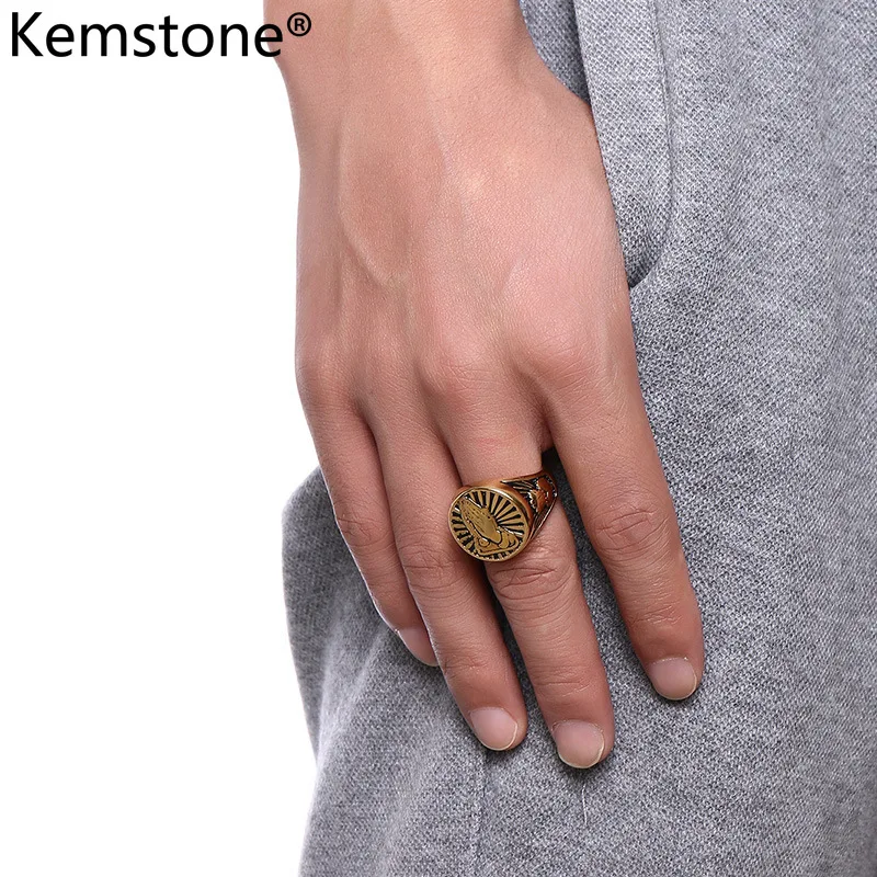 Мужское кольцо из нержавеющей стали золотого цвета | Украшения и аксессуары