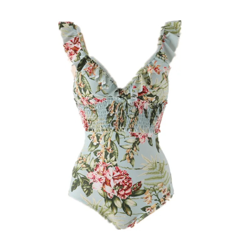

Rhyme Lady Swimwear 2020 One Piece Swimsuit Women Swimwear Bandage Vintage Beach Wear Solid Bathing Suit Retro Swimsuit