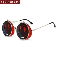 peekaboo style punk flip up sunglasses round female smile retro clear color red men vintage sun glasses for women mirror lens