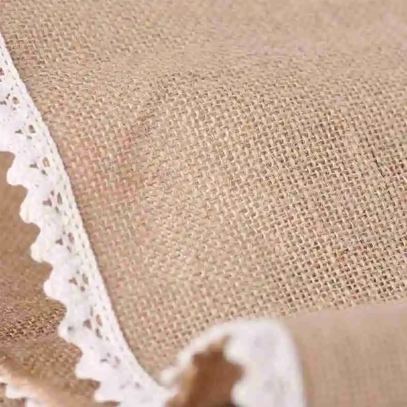 

Natural Vintage Burlap Lace Table Runner Use For Wedding and Hessian Birthday Decoration Hotel Restaurant Accessories Party Z9G5