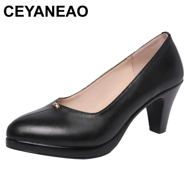 

CEYANEAO Medium Block Heels Pointed Toe Shallow Pumps Women Shoes 2021 Spring White Red Wedding Shoes Black Office Work Shoe
