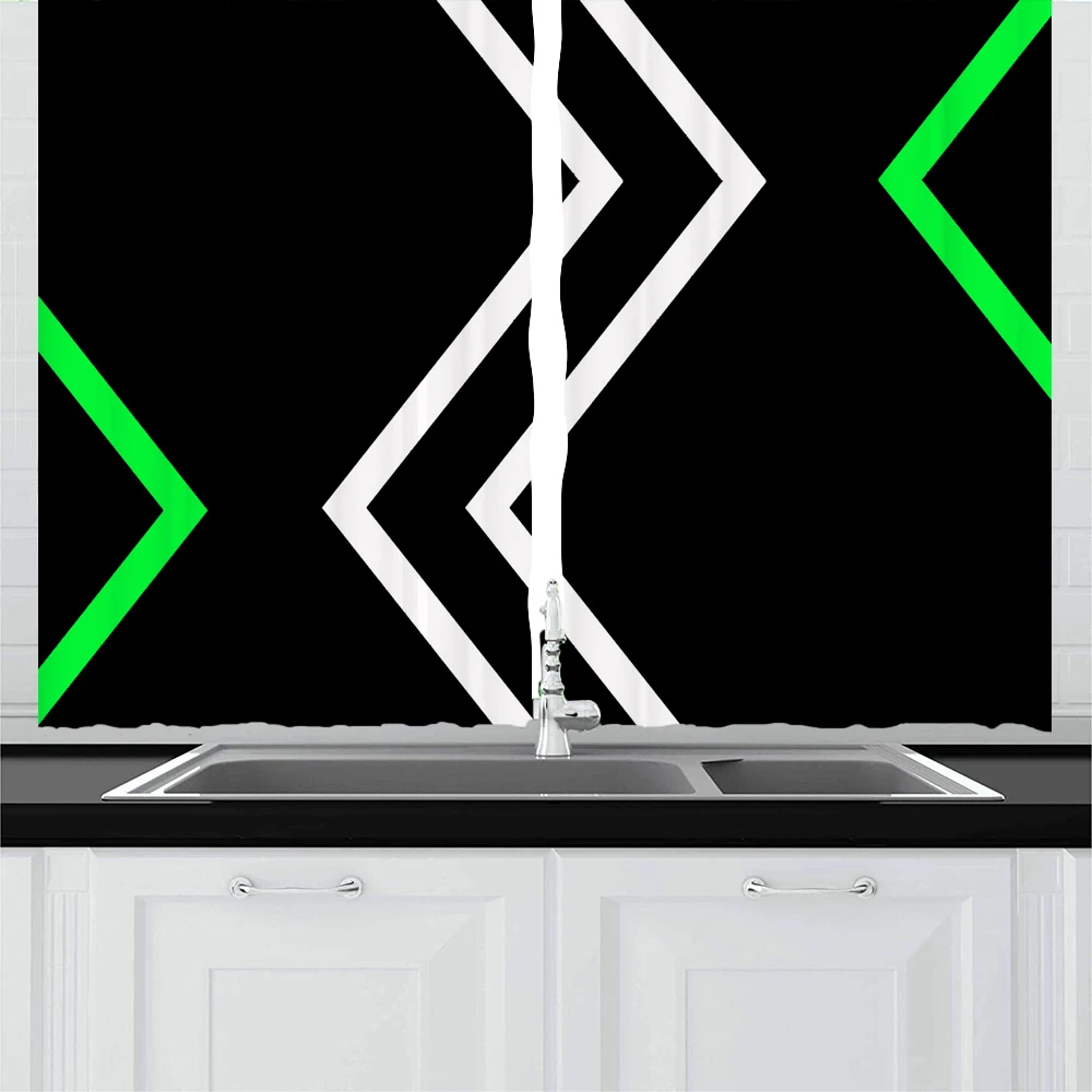 

Multiple Rectangular Bars Kitchen Curtains White Green Streak Curtain Blackout Curtains Room Home Window Bathroom Curtains