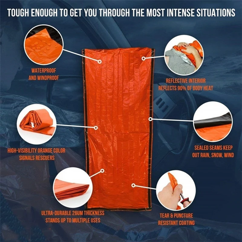 

Camping Equipment Outdoor Emergency Sleeping Bag Thermal Insulation Waterproof Polyester Emergency Blanket Camping Accessories 1
