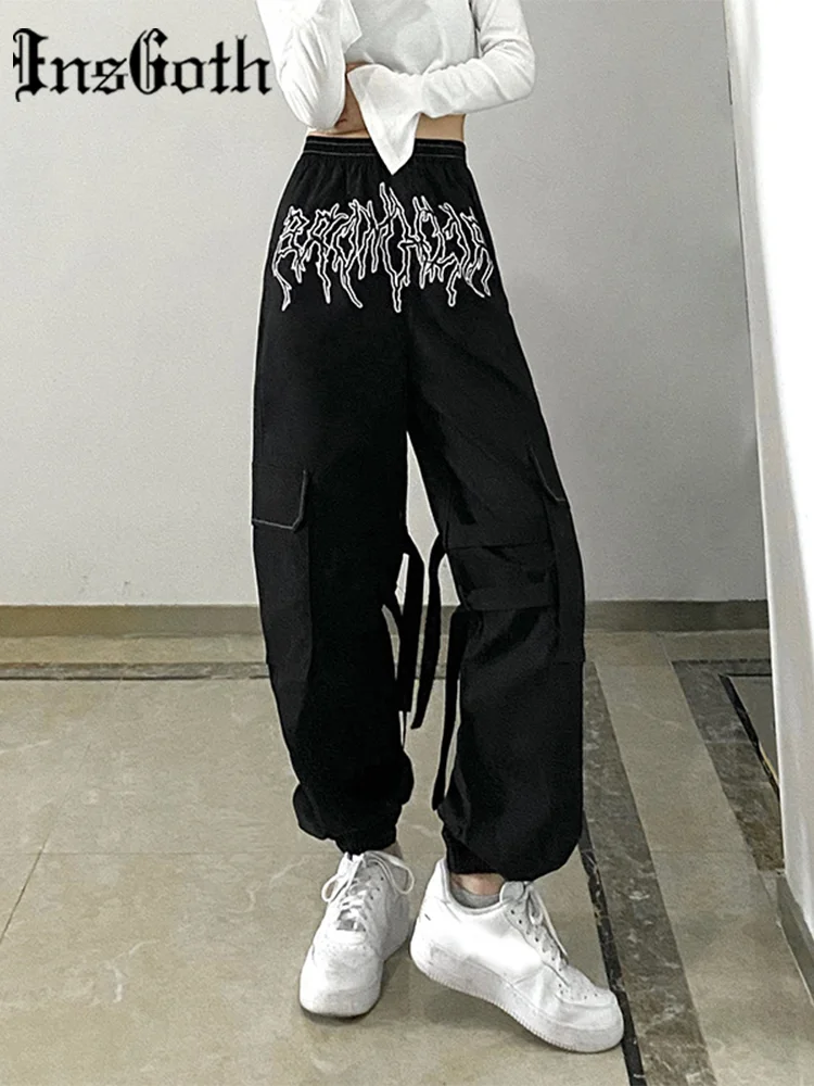 Винтажные штаны InsGoth с асимметричным рисунком для инструментов большими