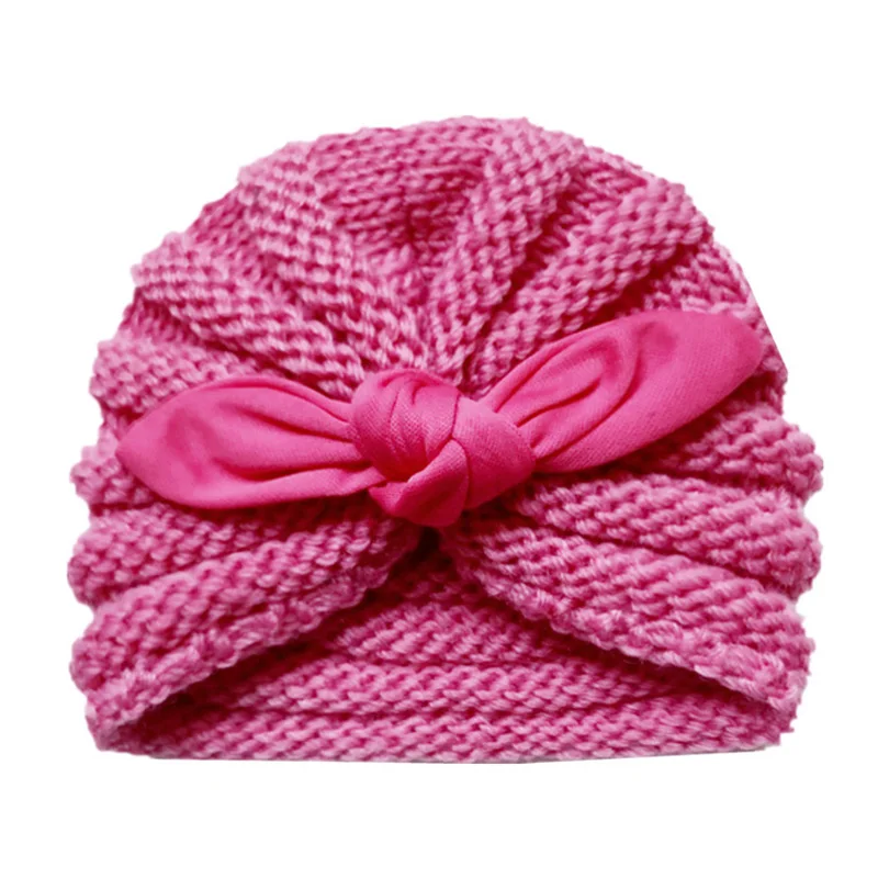 Fuchsia with ears Модная зимняя куртка для маленьких девочек Шапки с жемчугом Карамельный цвет, Вязанная, Beanie Hat baby шапка Fotografia аксессуары 1 предмет - Цвет: Fuchsia with ears