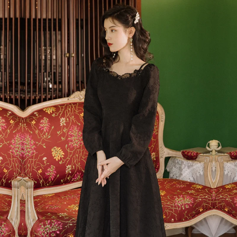 

Новинка Весна 2021 французское шикарное дизайнерское платье черная юбка в стиле Хепберн маленькая черная юбка Студенческая юбка