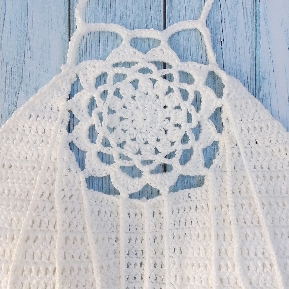 Сексуальный женский бикини с кисточками Топ Белый Boho пляжный купальник бахрома вязаная крючком бикини бюстгальтер Холтер Лифчики майка Купальник Горячая Распродажа