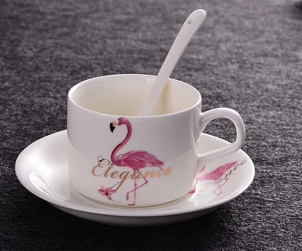 Керамическая кружка HOMIE с белой ручкой чашка из костяного фарфора фламинго