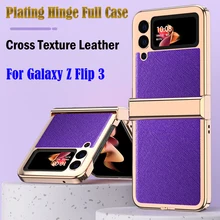 Plating Leather Case for Samsung Galaxy Z Flip 3 Hinge Case Full Protection Cover for Samsung Z Flip 3 5G Shockproof Phone Capa