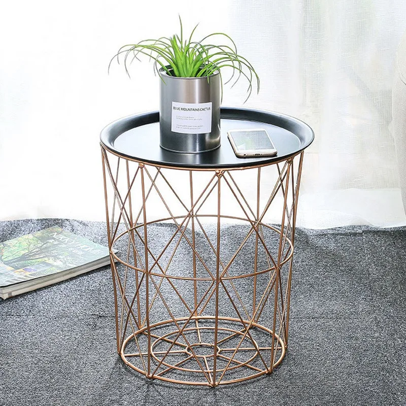 

ABSF Modern Gold Round Wire Metal Storage Basket Side Table