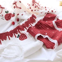 1pcs breathable female underpants strawberry hearted printed lace mid waist fashion lingerie women soft cotton underwear