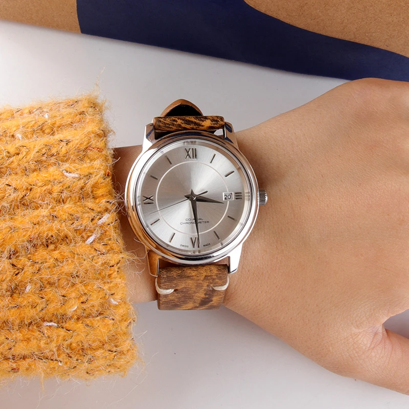 Винтажный ремешок для часов из натуральной кожи прошитый вручную