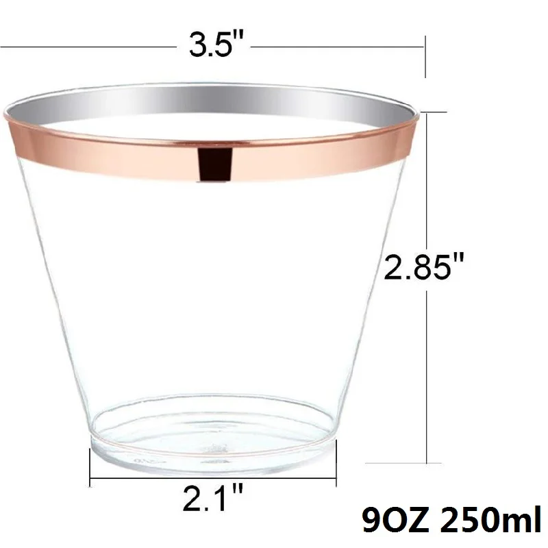 Набор одноразовых стаканчиков из 100 штук золотого пластика цвета розового золота