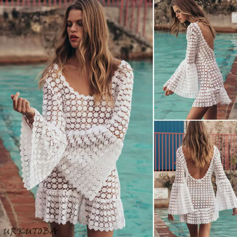 2019 пикантные Для женщин Бикини Cover Up с длинным рукавом пляжная одежда летнее