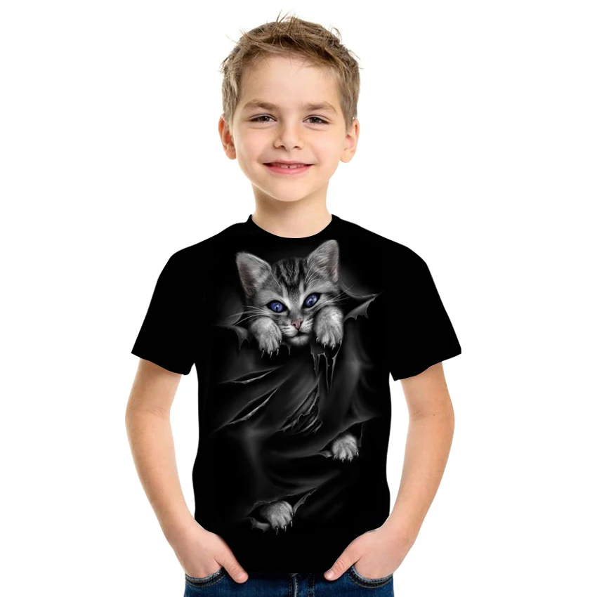 

Children's Cartoon Animal Print Fun Top Oversized Casual Short-Sleeved Top Girl Cute Breathable Boy Clothing 2021