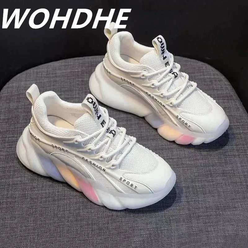 

Кроссовки WOHDHE на шнуровке, с круглым носком, на плоской подошве, повседневная женская обувь, спортивные кроссовки на платформе, смешанные цв...
