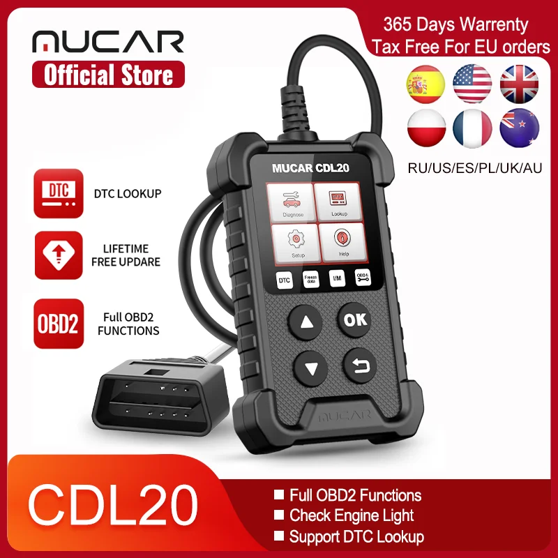 

MUCAR CDL20 OBD2 Scanner Professional Engine System Diagnostic Tool Lifetime Free Automotive DTC Lookup Code Reader PK ELM 327