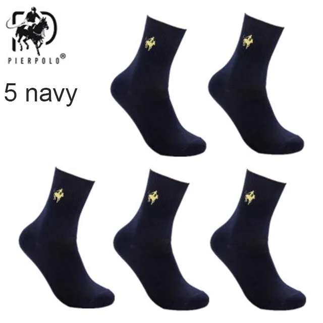 5 navy 5 пар/лот пирполо фирменные мужские носки Meias мужские зимние теплые носки хлопок вышивка Высокое качество Мужская одежда носки для подарков - Цвет: 5 navy