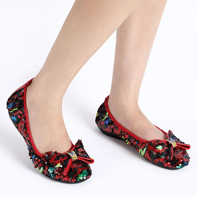 Sequined Bowknot Italy Stylish Banana Shoes for Africa Ladies Flat with Soft Bottom Confortable Flat Shoes Spring Autumn Flats