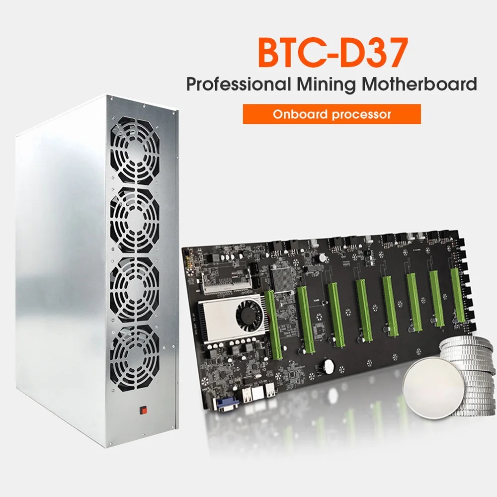 

BTC-D37 Майнер, шасси, чехол с 4 вентиляторами, материнская плата, 8 слотов, DDR SSD машина, система для майнинга биткойнов ETH, эфириум