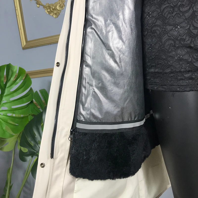 

100% natural fur coat jacket parka Real Rabbit Fur Lined Fox Fur Collar thick warm new waterproof overcoat