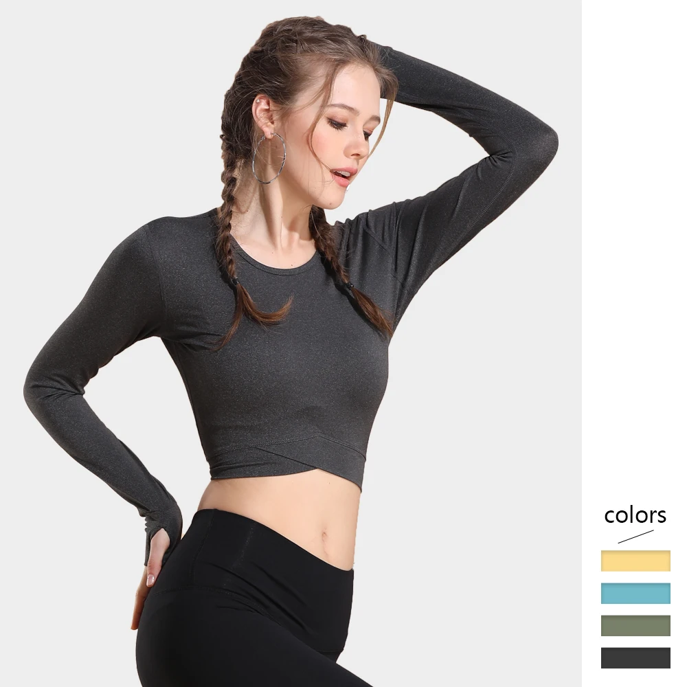 Женский короткий топ с длинным рукавом сексуальная желтая облегающая футболка