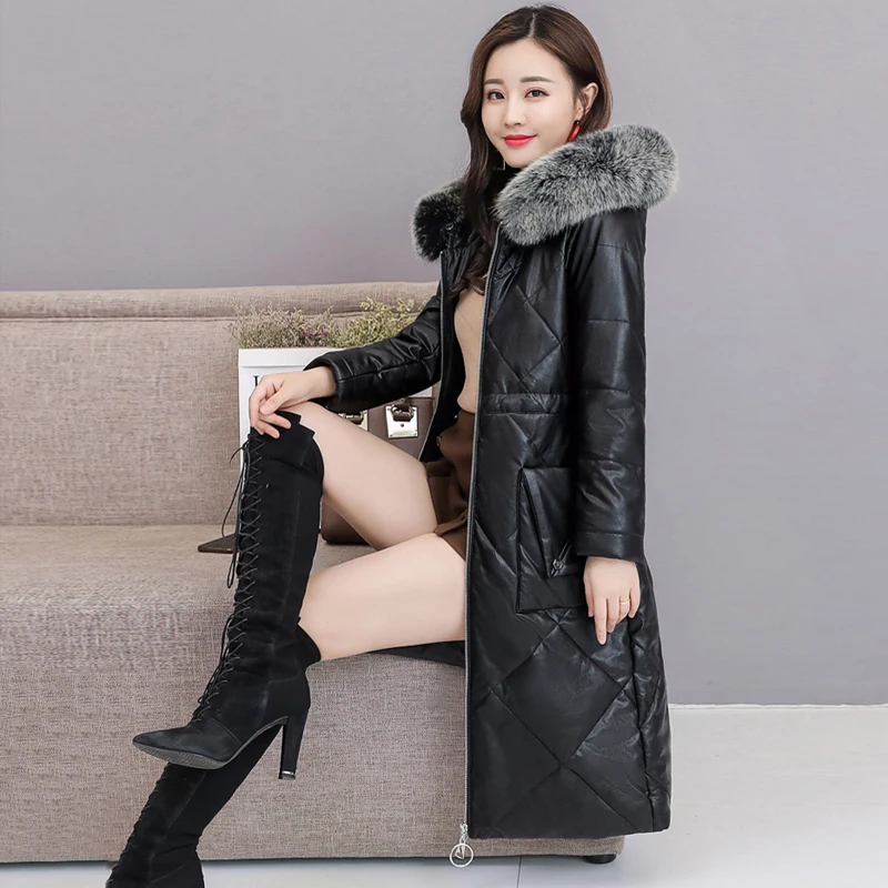 

Зимняя длинная куртка 2023, пальто, женские Куртки из искусственной кожи, женские розовые парки, Chaqueta Mujer Cuero KJ1061