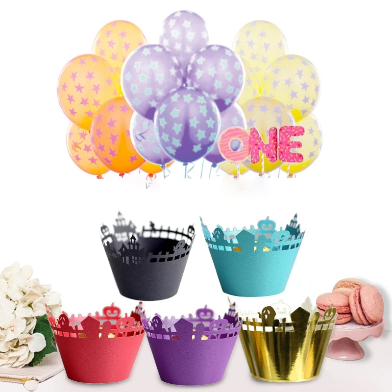 

100Pcs Halloween Cupcake Wrappers Hollow Out Castle Ghost Pumpkin Cake Liners