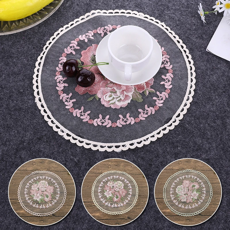 

1PCS lace placemat retro round net embroidery flower home textile sofa cushion photo background cloth art home round table flag