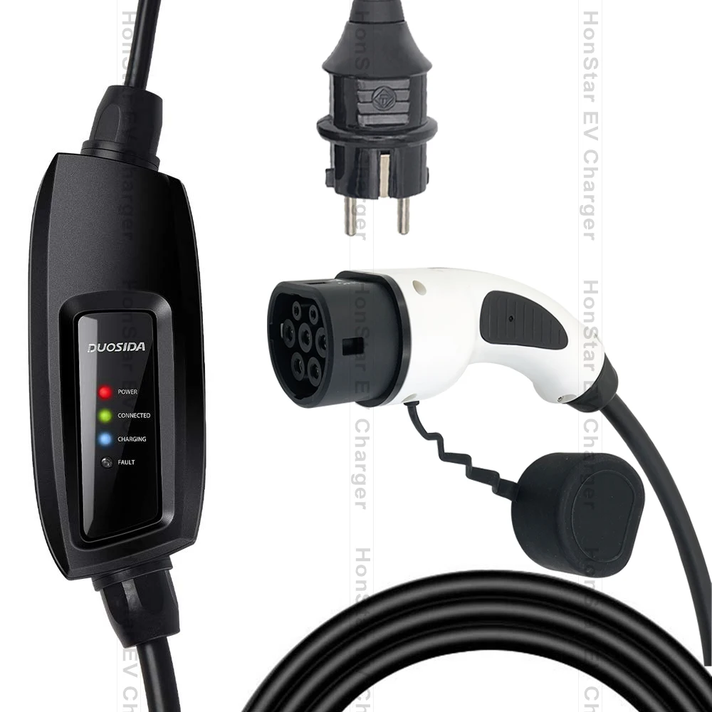 DUOSIDA evse вход Portab 16A schuko разъем IEC 62196-2 Тип 2 Электрический Автомобиль уровень зарядки 2 EV зарядное устройство штекер 5 м черный кабель