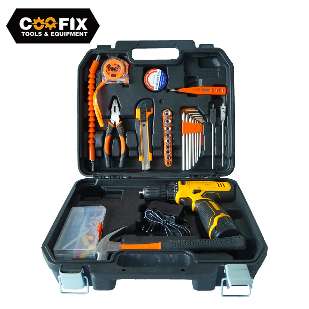 COOFIX Portable Hand Tool Set Household Repair Multifunction Tool Kit 12V Electric Cordless drill Knife Power Tool Set