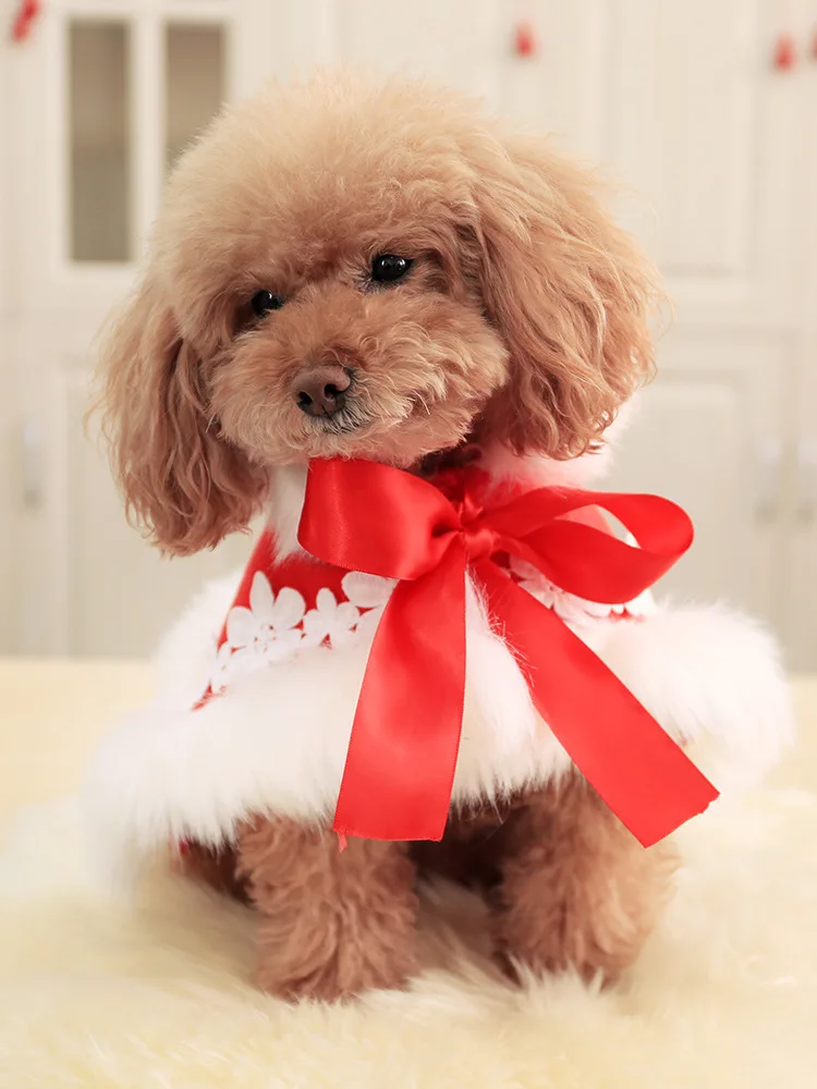 Одежда для собак с французским бульдогом теплое пальто Зимняя Красная накидка на