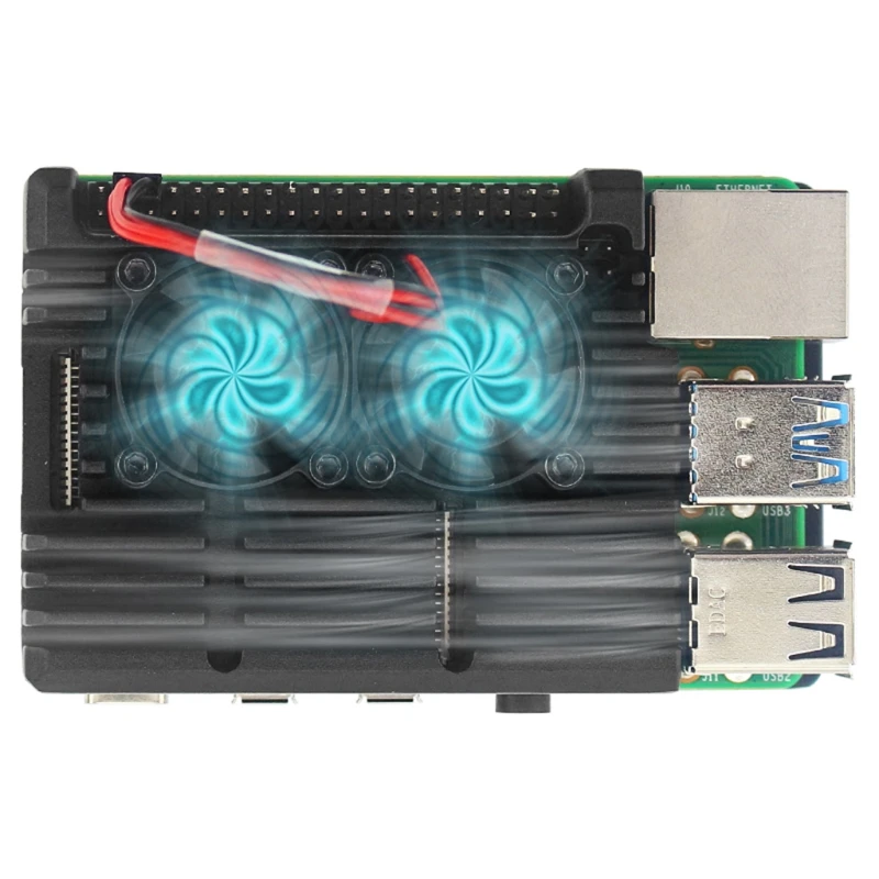 

Aluminum Alloy Case with 2 Cooling Fan Compatible For Raspberry Pi 4