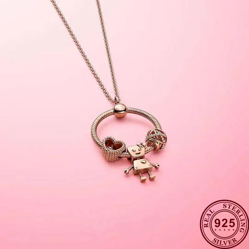 

100% 925 Sterling Silver 1: 1 Rose Gold Mermaid Letter O Pendant Pan necklace Female For Women Wedding Gift Fashion Jewelry