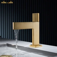 brush gold bathroom faucet frosted gold luxury basin mixer hot and cold single handle basin tap sink faucet gold square crane