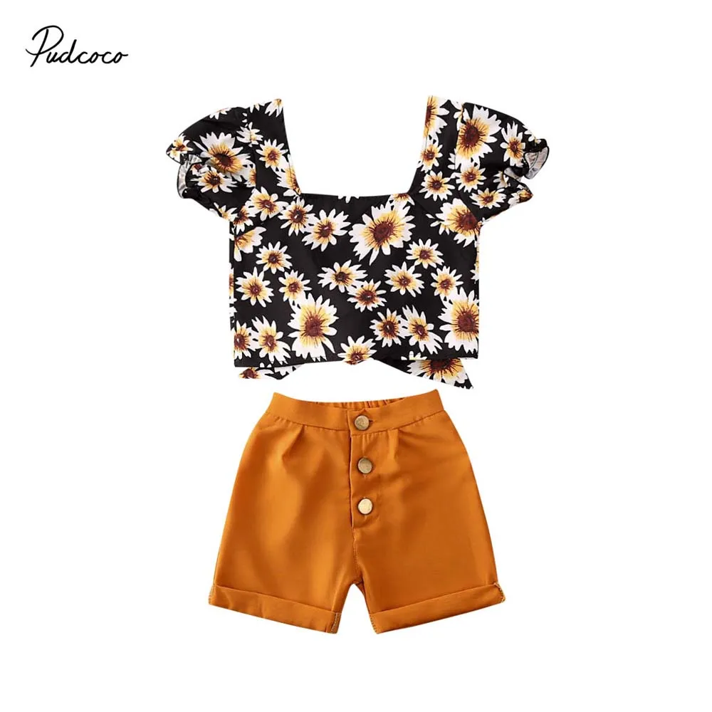 Летняя одежда для малышей 2020 топы с открытыми плечами и цветочным принтом