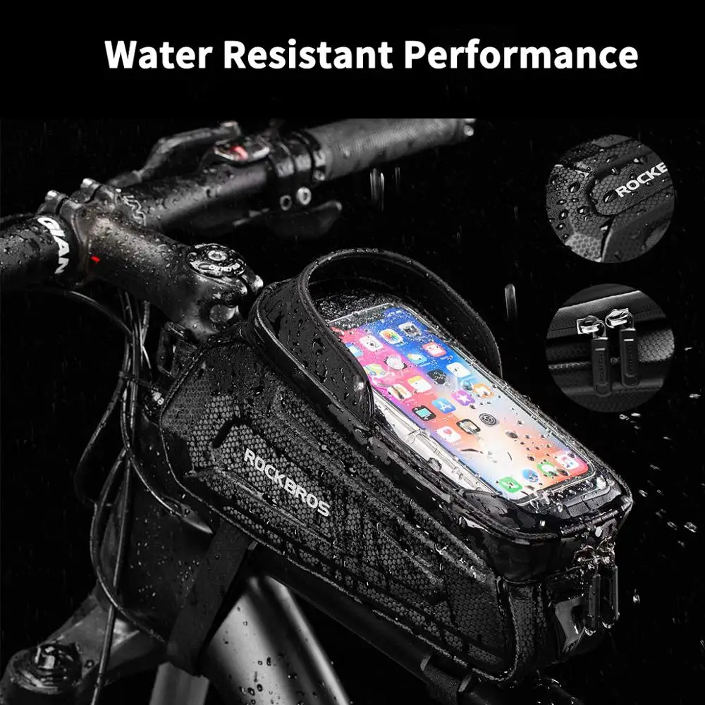 rockbros waterproof bicycle bag 1 7l top tube handlebar bag 6 8 touch screen hard shell bike phone bag bicycle accessoriess free global shipping