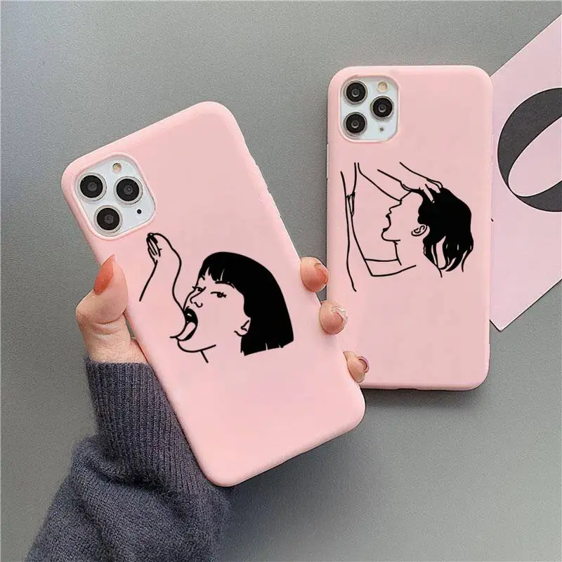 

Sexy Abstract Art Lover Face Phone Case For iphone 13 12 11 Pro Max Mini XS 8 7 6 6S Plus X SE 2020 XR Candy Pink Silicone cover