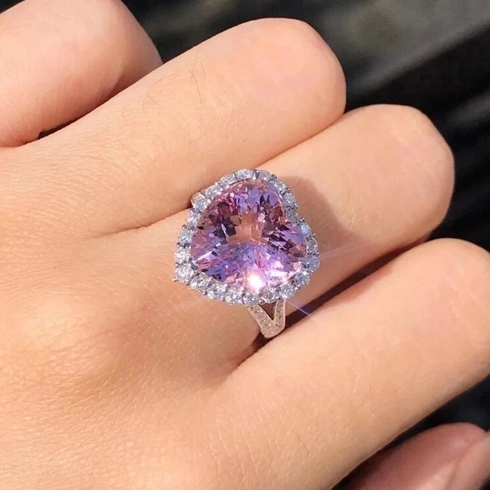 

Promise Heart cut 3ct Pink Diamond cz Ring 925 sterling silver Engagement Wedding band Rings for Women Bridal Party Jewelry
