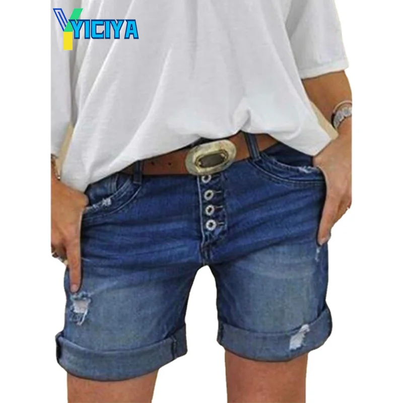 

YICIYA Women Summer Denim Shorts Sexy Ripped Hole Button Jeans Shorts Ladies Plus Size Short Pants y2k met pants for women jean