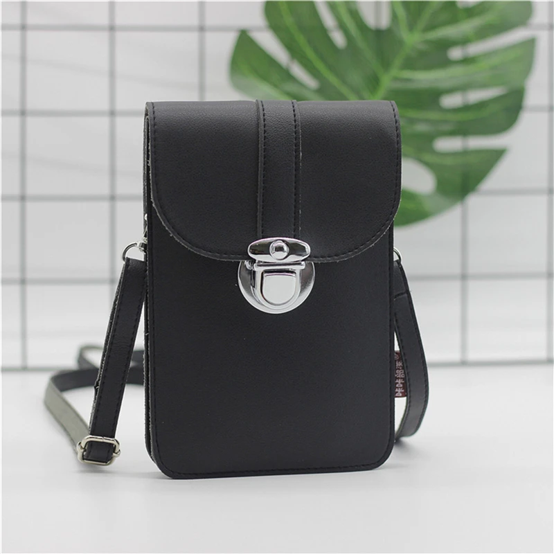 

Classic Women Shoulder Bag Transparent Touch Screen Cell Phone Holder Solid Hasp Mini Flap Female Coin Purse