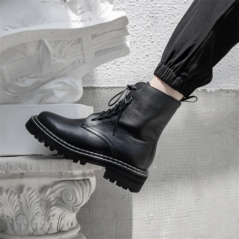 FEDONAS Классический с перекрестной шнуровкой женские ботильоны натуральная кожа