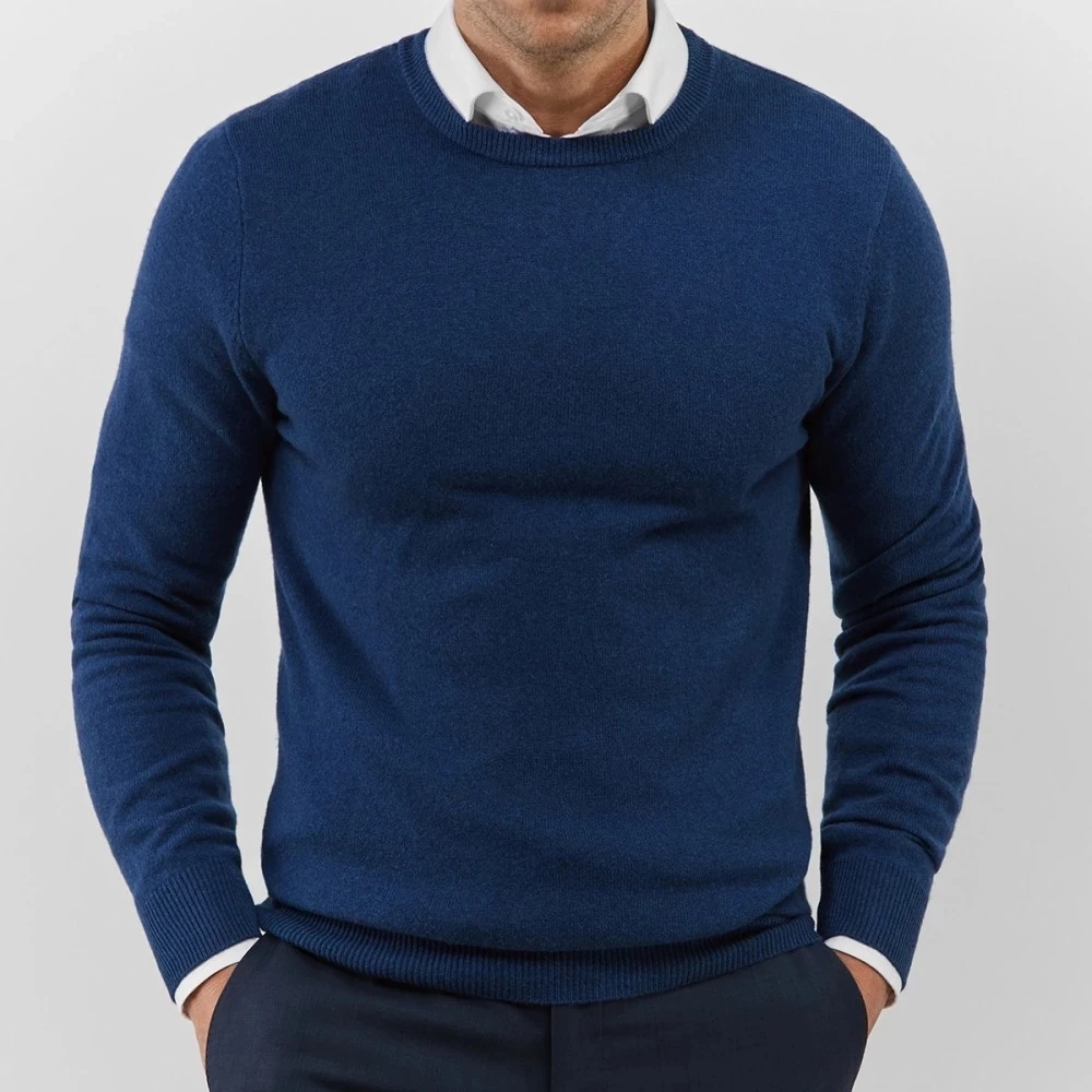 Мужской вязаный шерстяной свитер однотонный Повседневный хлопковый пуловер с