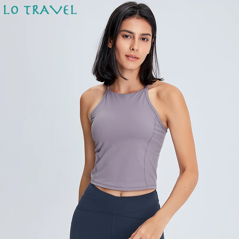 

LOTRAVEL HIGH NECK Plain Fitness Workout Gym Yoga Crop Top Women Naked Feel Racerback Leisure Sports Bra Athletic Brassiere